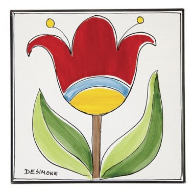Ceramic Wall Tile Folk tulip de simone pottery PI297FK-06F Ceramic Wall Tile Folk tulip de simone pottery PI297FK-06F